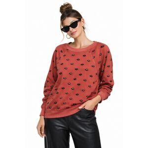 Wildfox Oversized Pink Lip Service Sweatshirt Black Lips Biting Pullover M Retro